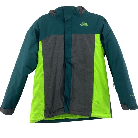 The North Face Boys’ Large Green/Gray Color Block Hooded Triclimate Rain Jacket